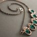 Hoops row copper necklace with turquoise teal color Czech glass drop dangles in antique finish