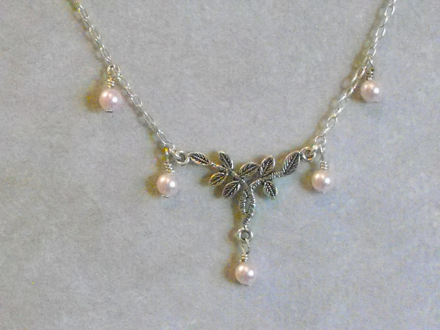 Elegant Vine Necklace with Pink Fresh Water PearlsBridal