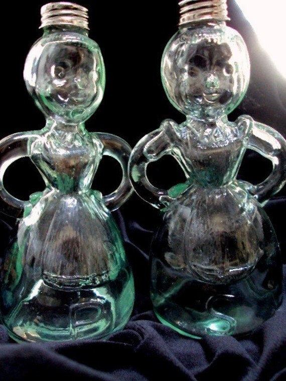 Vintage Glass Salt and Pepper Shakers Fifties Merry Maid