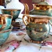 Vintage Tea Set, 1949 Seltmann Weiden, Bavarian, Blue Green Lustre and 22K Gold Flora Decoration , Elisabeth Pattern