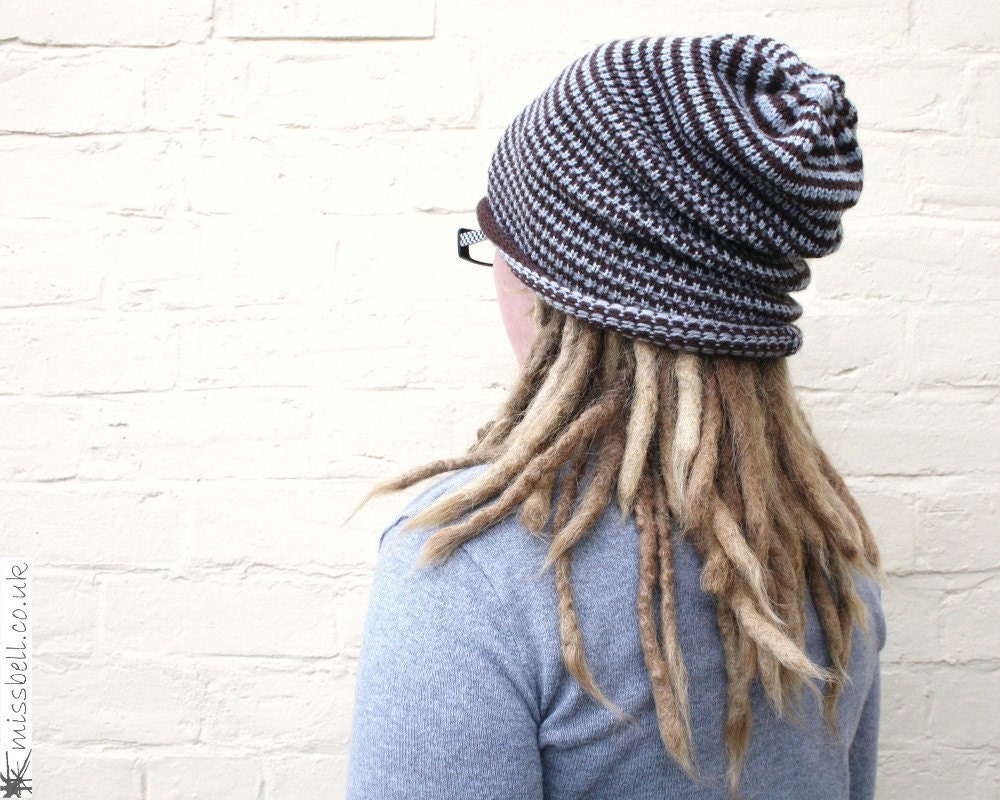 Striped dreadlock hat beanie for dreads warm by missbelluk on Etsy