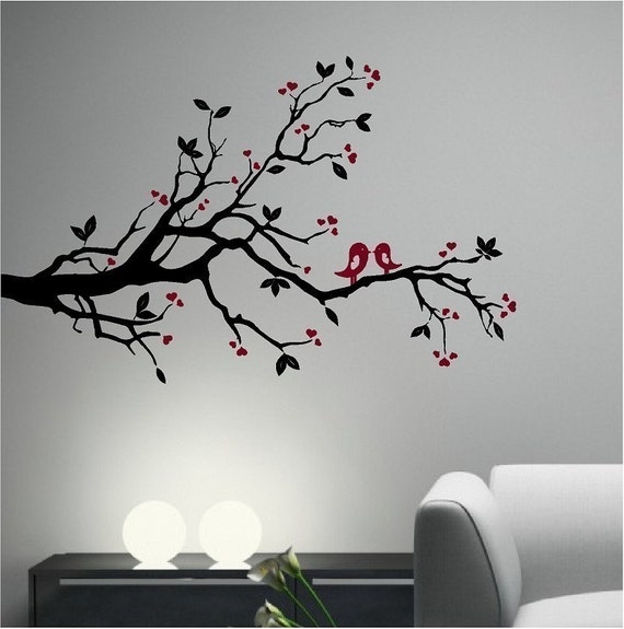 Items similar to Kissing LOVE BIRD on an Olive Tree Branch vinyl wall ...