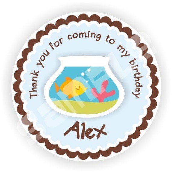 40 Thank You 2 inch circle Stickers - Birthday - Baby Shower - Bridal Shower - Envelope Seal - Address Label - Fish Theme - Personalized Il_570xn