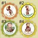 Curious George Theme - 20 Die cut 2 inch circle Stickers with scalloped edges - Choose your design - Thank You - Birthday - Baby Shower - Personalized