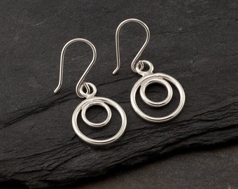 Simple Silver Earrings- Sterling Silver Hoop Earrings- Small Silver Hoops- Dangle Earrings- Silver Circle Earrings "Circle Duo Hoop"