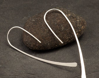 Open Hoop Earrings- Simple Silver Earrings- Long Silver Earrings- Silver Dangle Earrings- Modern Silver Hook Earrings