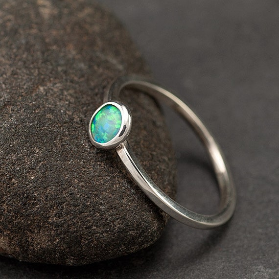 Opal Ring Sterling Silver Ring Small Stone Ring-Thin by Artulia