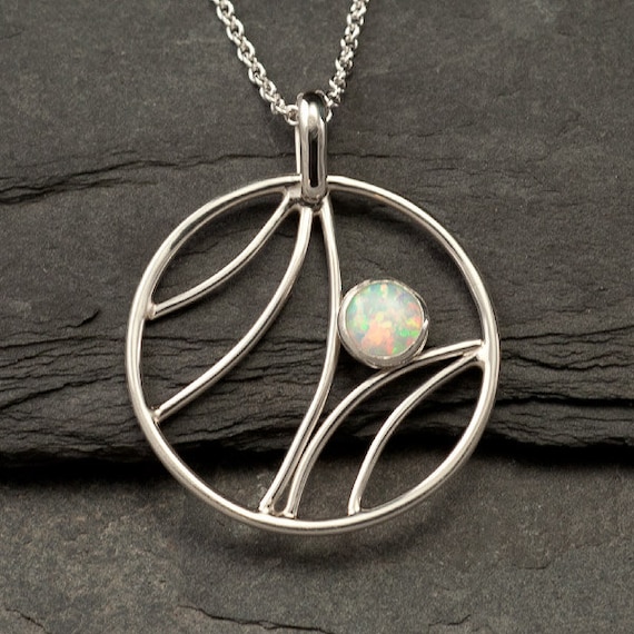 Opal Necklace Opal Pendant Sterling Silver Necklace with