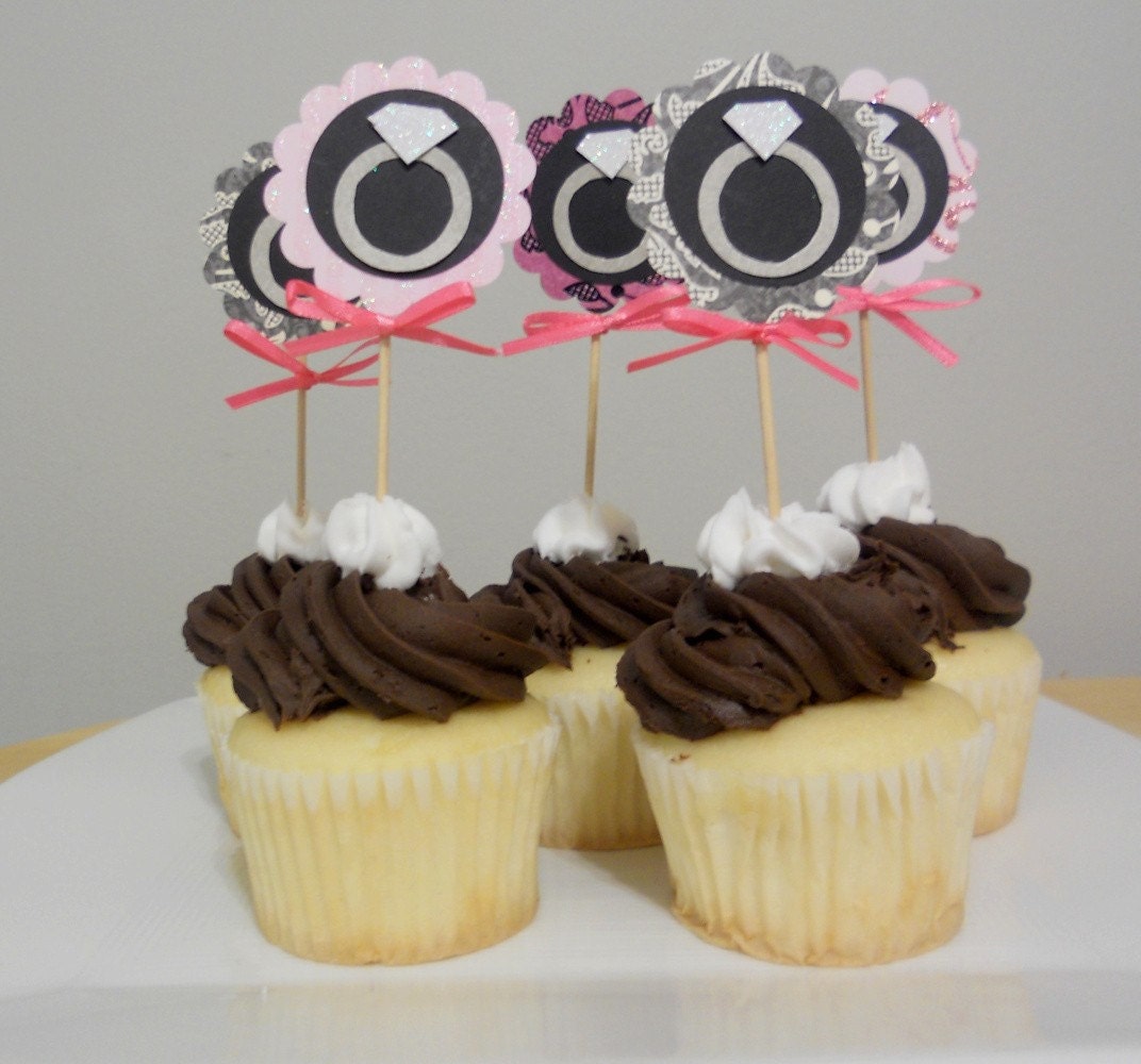 Engagement Ring Cupcake Toppers Set of 10