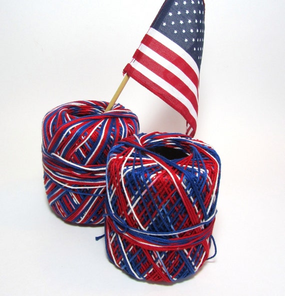 Vintage Crochet Thread Red White Blue Patriotic Variegated