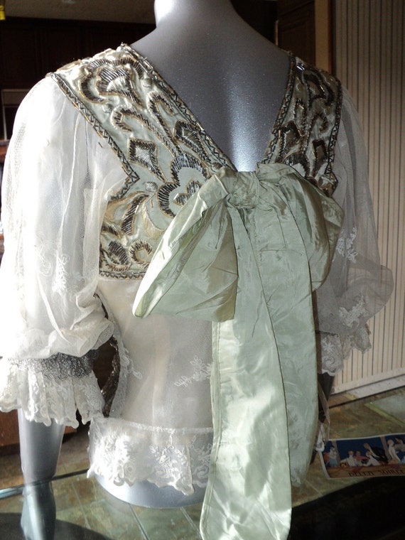 19th C couture Corset Design Distressed Beaded Wedding Dress