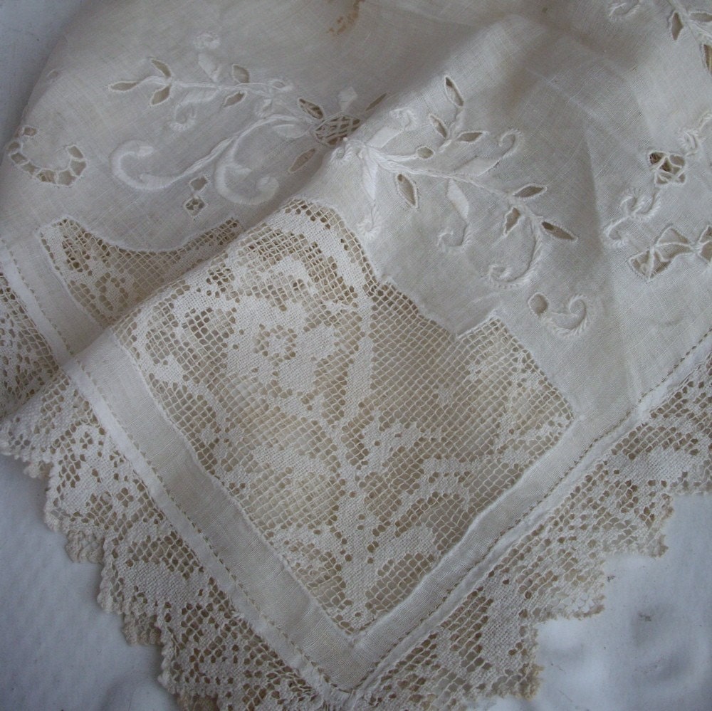 Vintage Dresser Scarves for repurpose off white embroidered