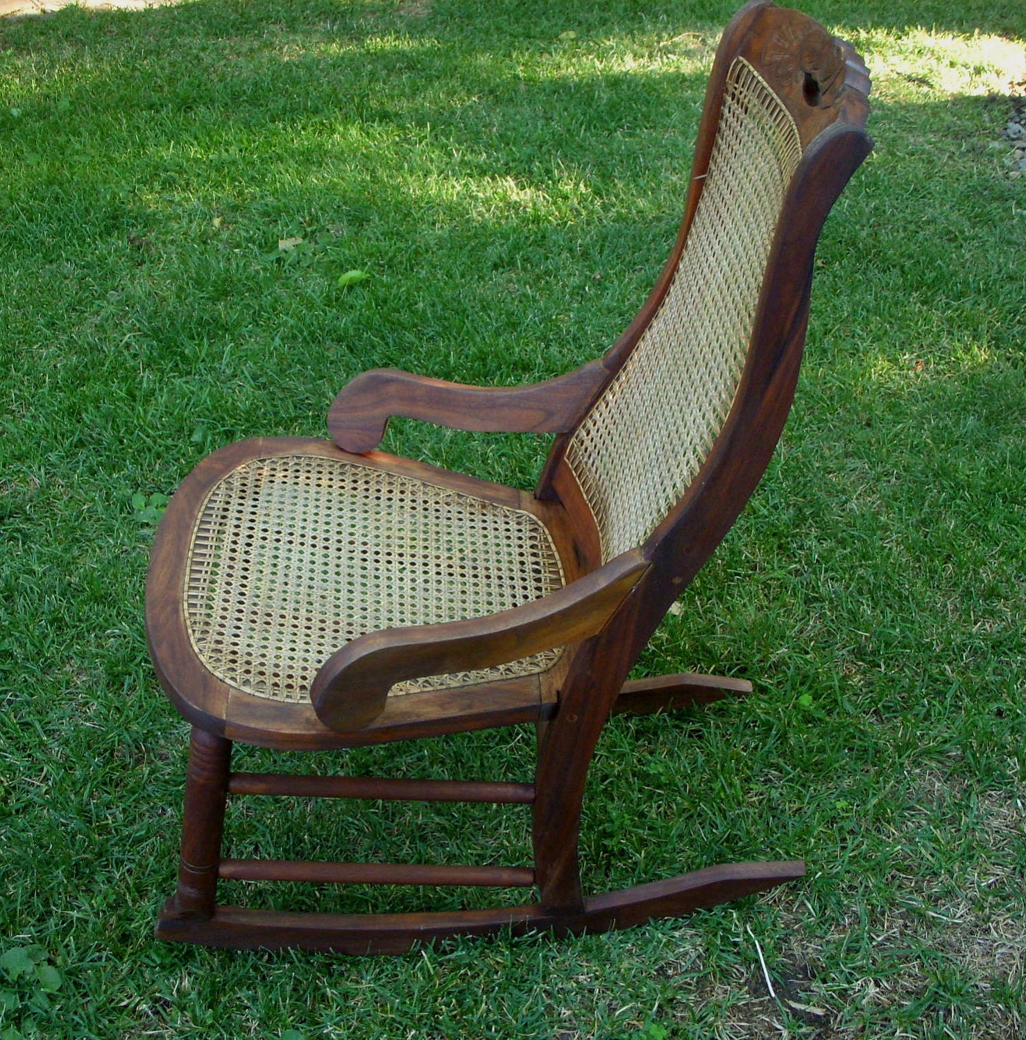 Antique Rocking Chair Wood And Cane Seat By Honeystreasures