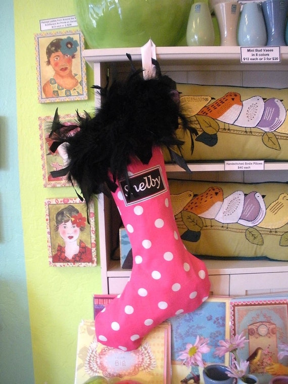 Items similar to Christmas Stocking, Personalized, Hot Pink Polka Dot