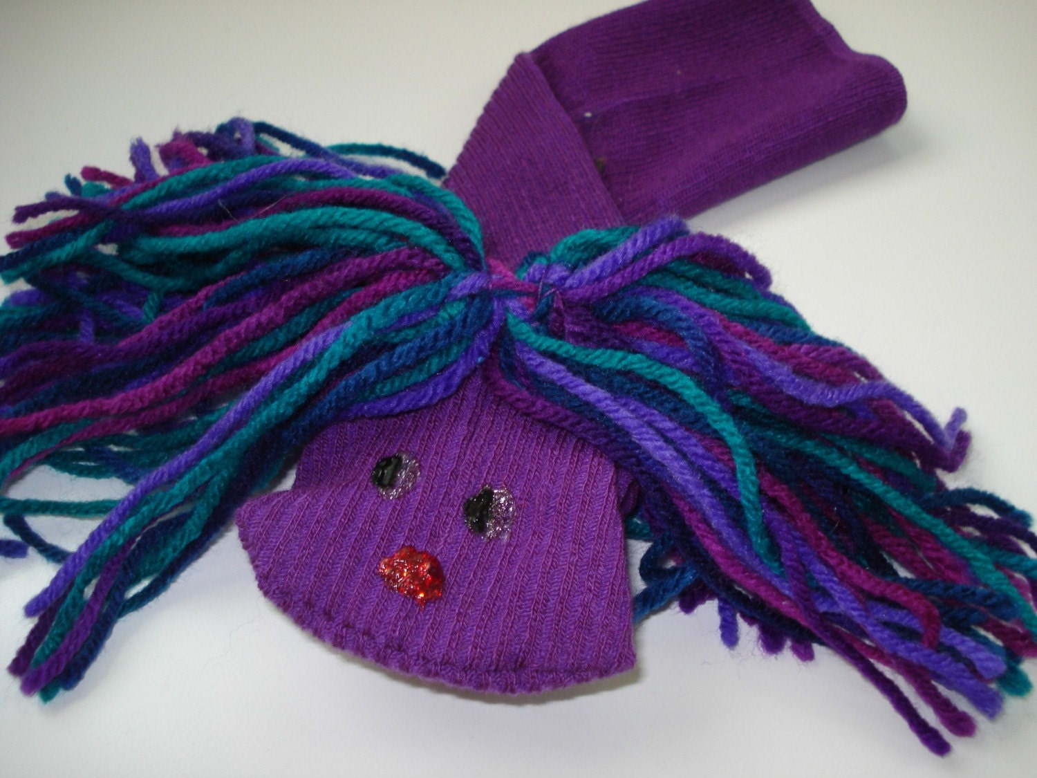 PURPLE puppet with matching yarn hair