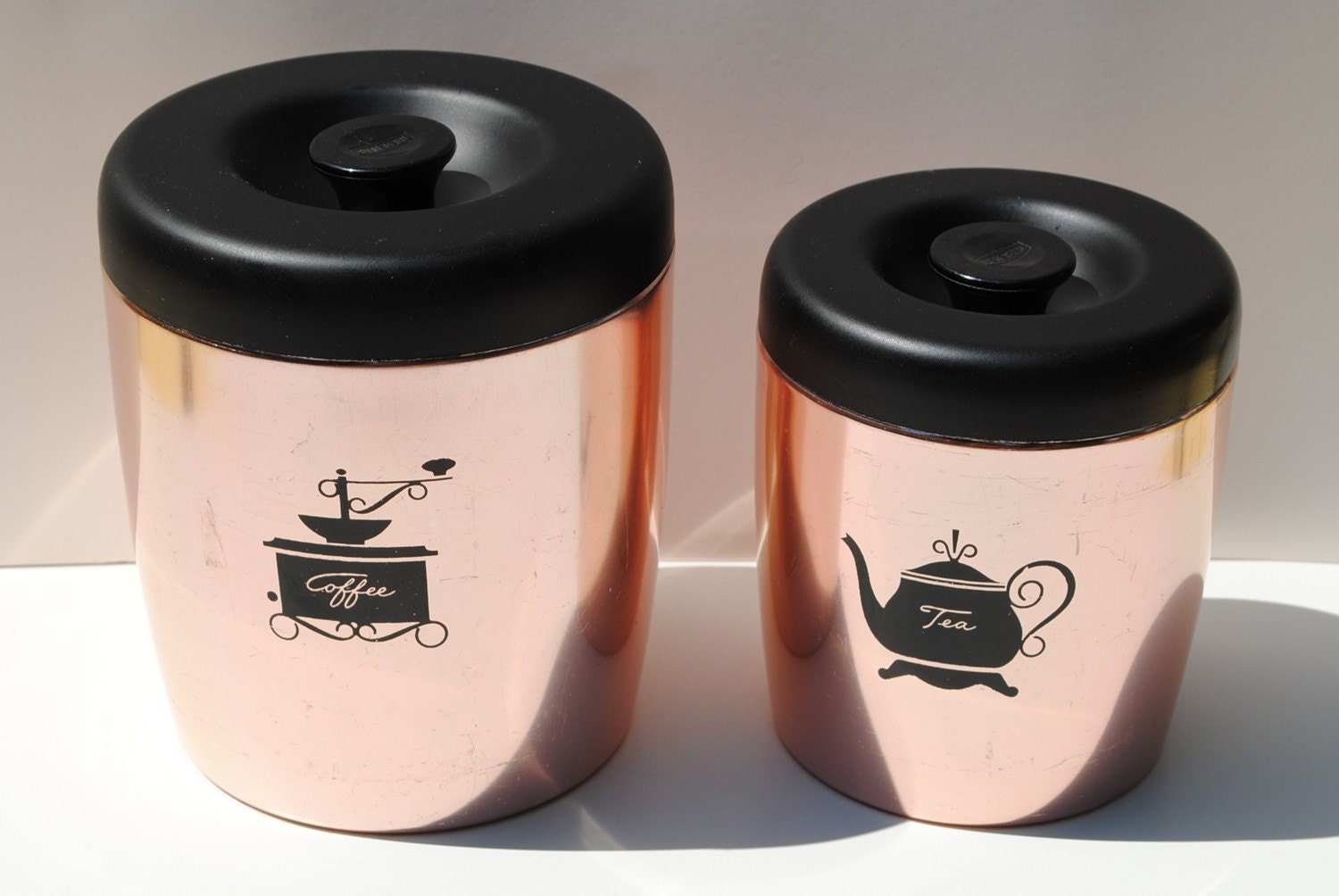 Vintage coffee tea canisters 1960's copper black West Bend