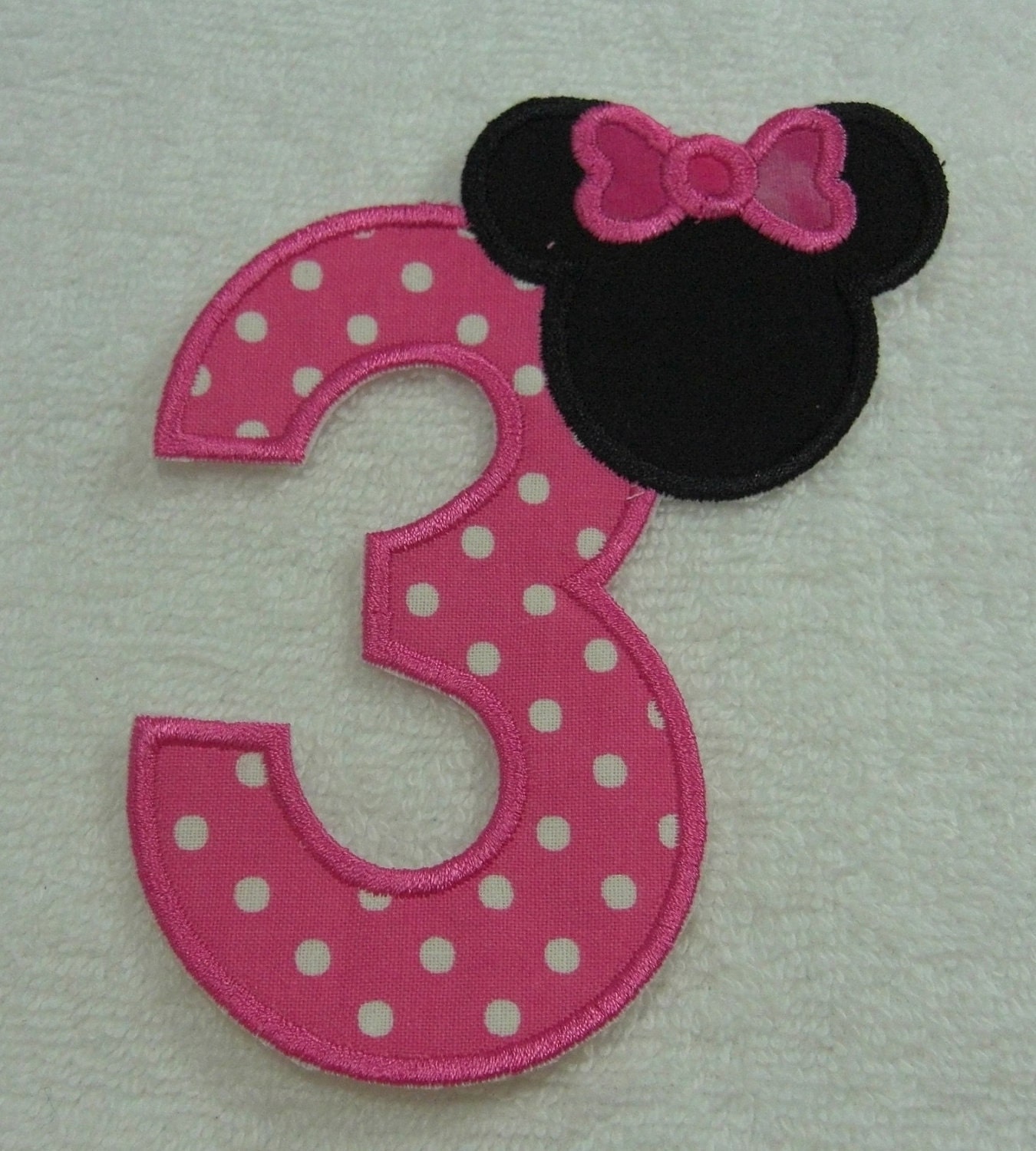Minnie Mouse Number 3 Fabric Embroidered Iron by TheAppliquePatch