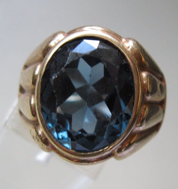 1930s 10K Art Deco Alexandrite Mens Ring Synthetic Stone Size