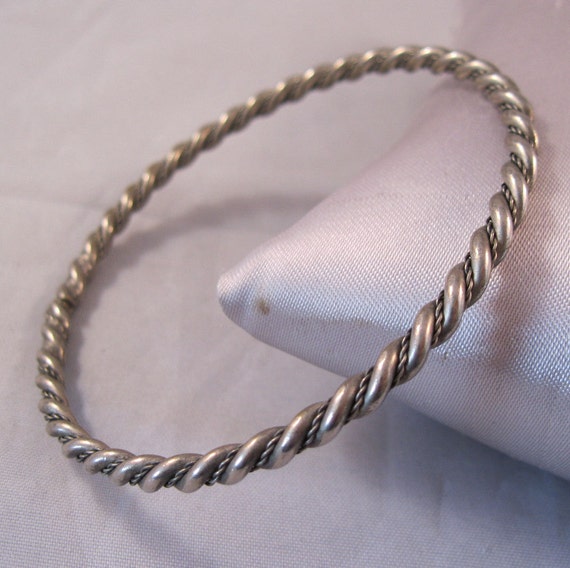 Vintage Sterling Silver Twisted Rope Bangle Bracelet