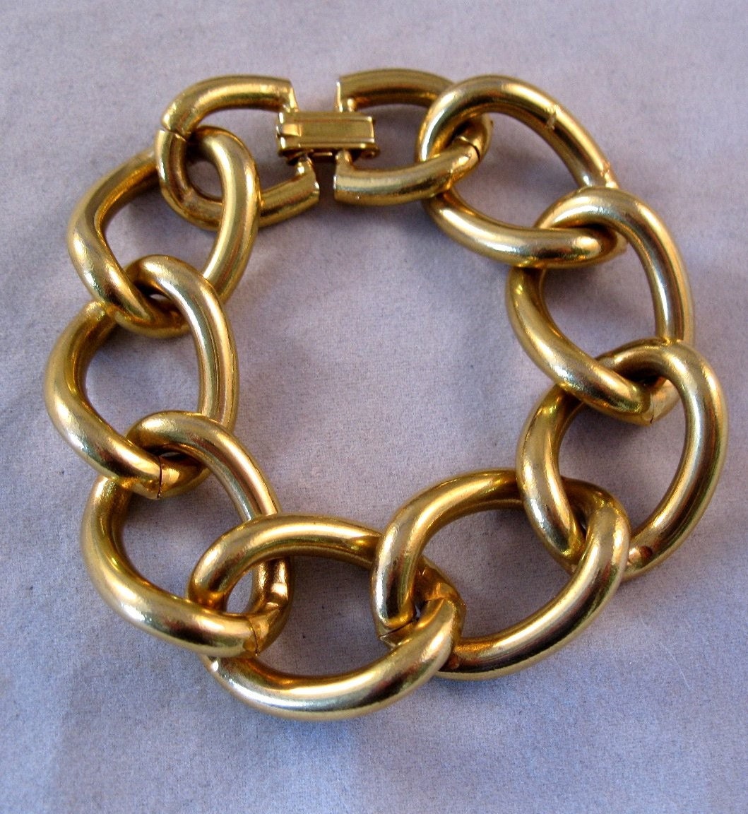 Vintage Big Heavy Gold Plated Chain Link Bracelet FREE