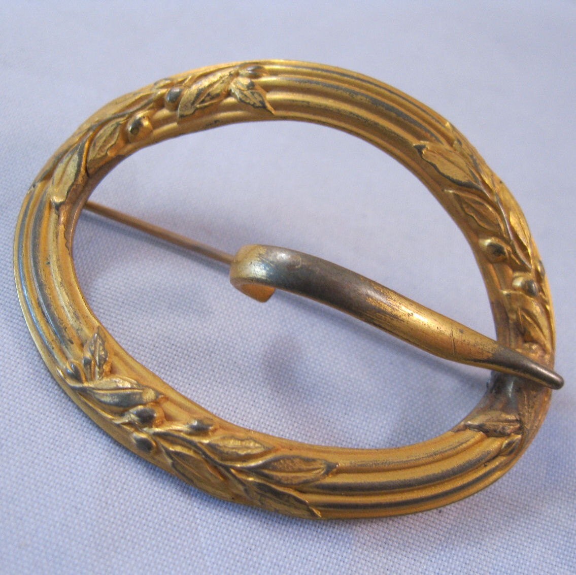 Victorian 1800s Sash Belt Buckle Brooch Gilded Brass