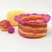 Crocheted Basket, hot pink, orange, yellow, ruffled edge, organizer, home organization container