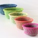 Crochet Baskets Nested Set of Five Organizers, Pink, Orange, Yellow, Lime Green, Blue, home organization