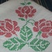 SUPER SALE - Vintage tablecloth, red and green floral cross-stitched linen