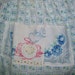 Vintage apron, embroidered, blue, white, floral, teapot, bluebird, bird, 1960s, 1950s