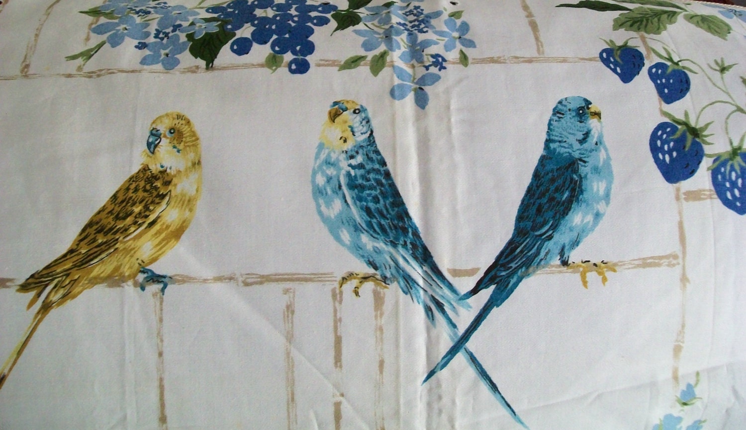 Vintage Waverly Glosheen Parakeet fabric blue bird gold bird