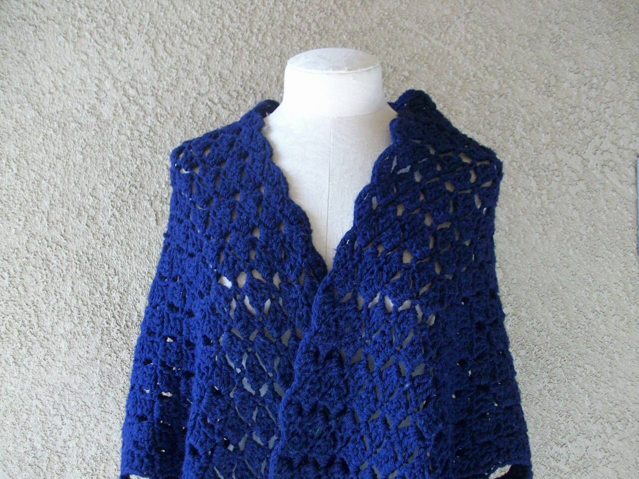Navy Blue Crocheted Shawl by Lady80 on Etsy