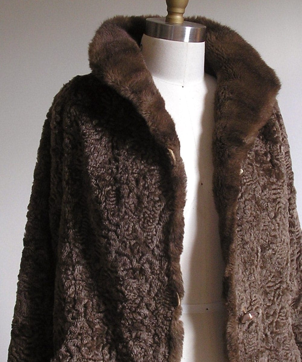 Vintage 1950s Persian Lamb Coat with Faux Fur Trim. by seesong