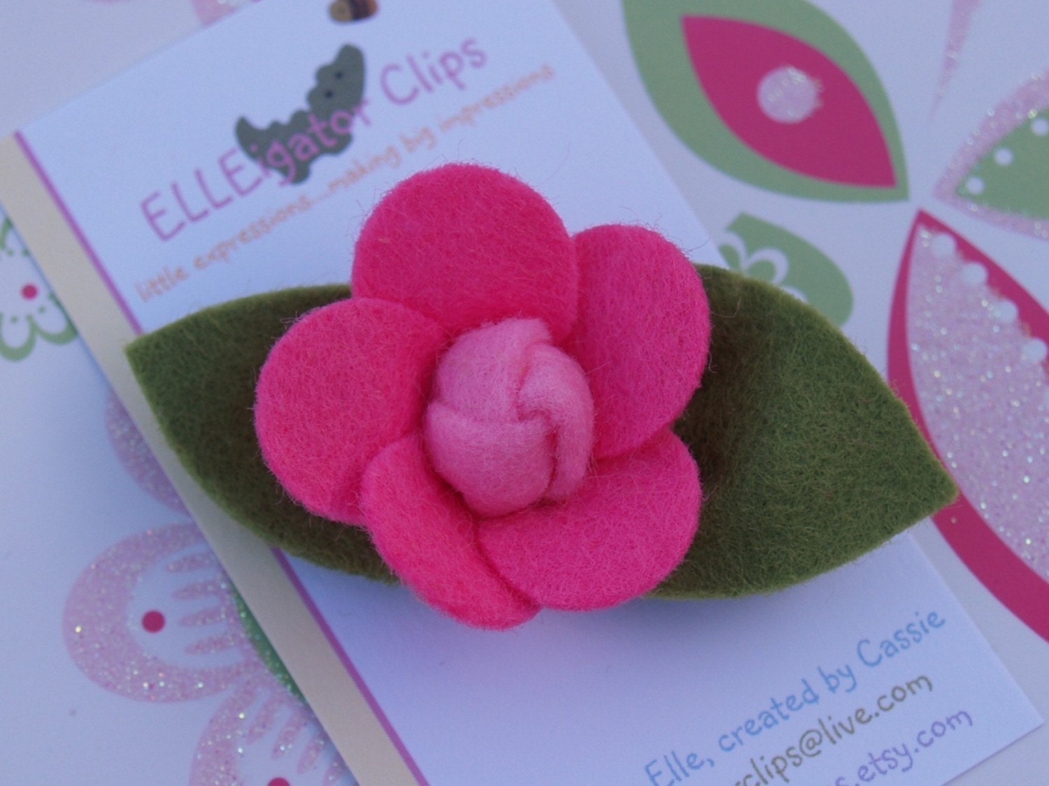 Dark Pink Felt Flower Hair Clip Lily 0083 by ELLEigatorClips