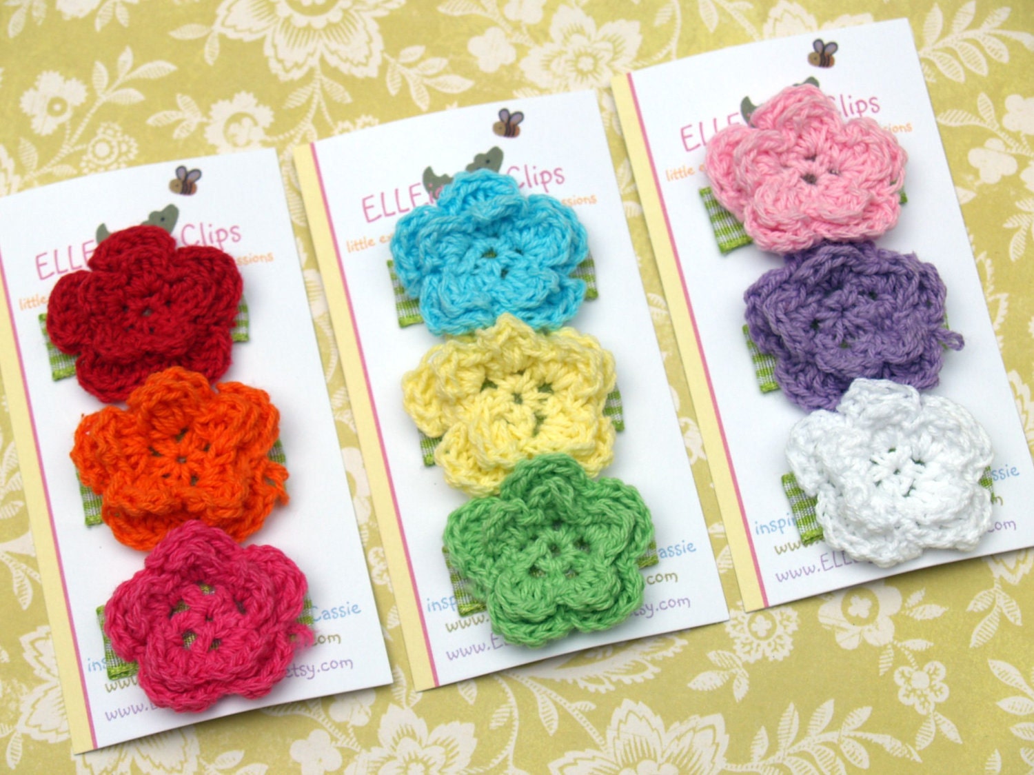 Rainbow Crochet Flower Hair Clips Over the Rainbow 9 piece