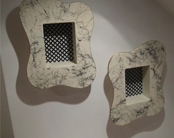 vintage looking 50's style white amoeba pair of atomic shadow boxes