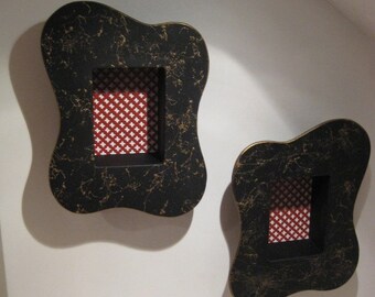 vintage looking 50's style black amoeba pair of atomic shadow boxes