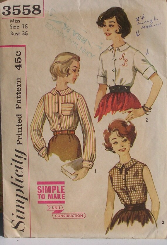 Vintage Simplicity Blouse Sewing Pattern Misses' by LivingVintage