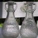 Vintage Crackle Glass Carafe Vase Pair Two-Handled