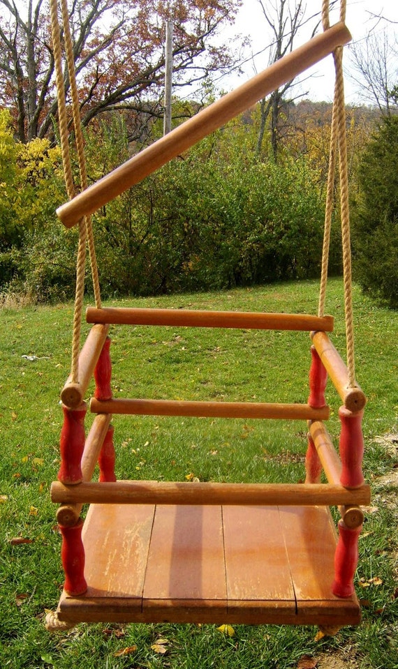 Adorable Vintage Wooden Baby Swing