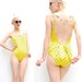 80s Swimsuit - One Piece Swimsuit - Polka Dot Swim Suit - Cute Rear Ties - 1980s Yellow // Black Bathing Suit - XS S 0 2 4