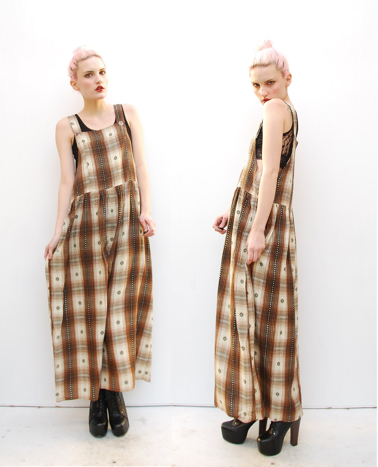 90s Grunge Dress Maxi Dress Ethnic Dress Plaid Dress