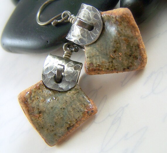 Ceramic Pottery Sterling Silver Earrings Handmade Pottery