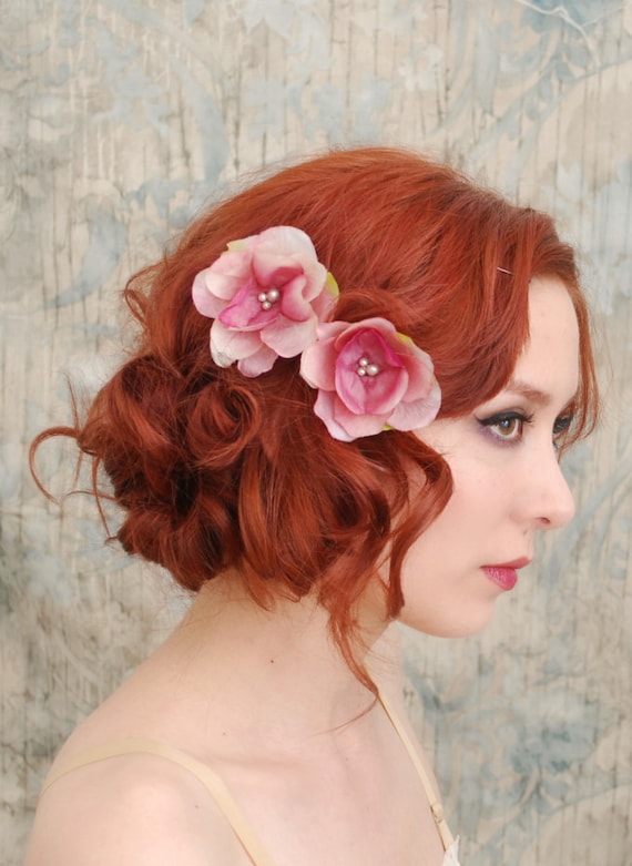 Fiori forcine, set di clip floreale rosa, perni dei capelli da sposa, accessori per capelli da Damigella - arrossire prima