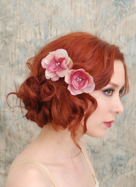 Fiori forcine, set di clip floreale rosa, perni dei capelli da sposa, accessori per capelli da Damigella - arrossire prima