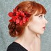 Red flower headpiece, floral clip set, crimson hair clips, bridal hair accessories - Scarlett