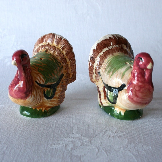 Ceramic Painted Turkey Salt and Pepper Shaker Set by PhantomLimbs