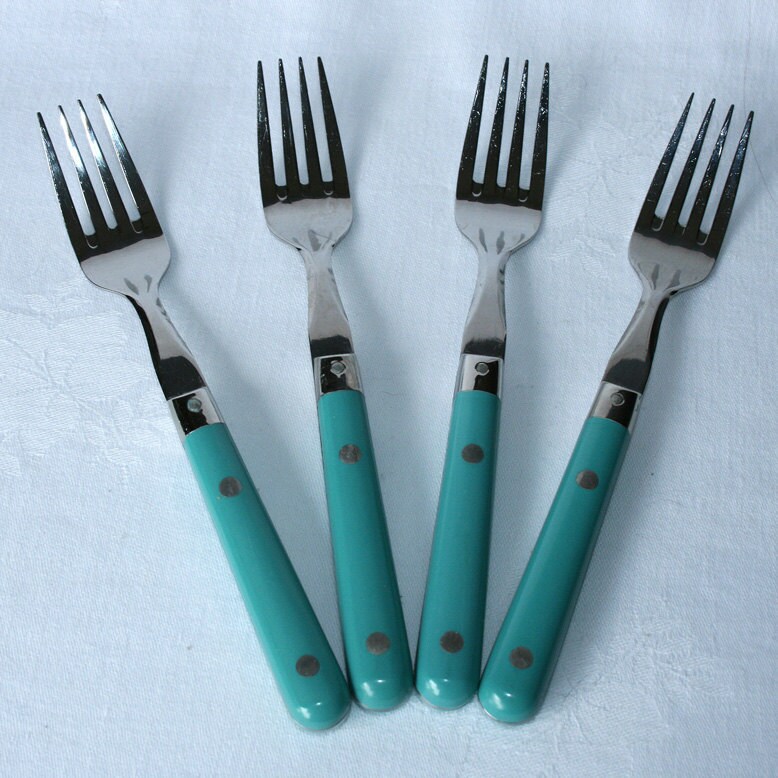 20 Piece Teal Blue Steel Plastic Handle Flatware Set