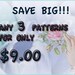 AMAZINGCROCHET any 3 crochet patterns for 9 dollars
