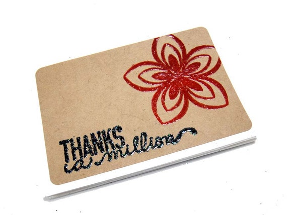 Thanks A Million Stamped Embossed with Flower on Kraft Rectangle Permanent Labels - 2"x3" - QTY 5