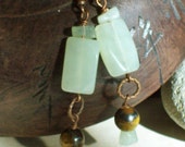 CELESTIAL Jadeite Earrings with Tiger Eye Dangle -Jewelry Earrings Beadwork Dangle Birthstone